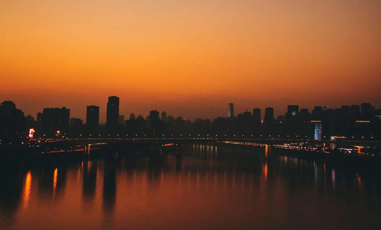 City skyline at dusk